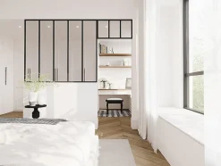 Vente-unique Verrière atelier avec imposte en aluminium thermolaqué - L150 x H130 + L73 x H40 cm - Noir - BAYVIEW