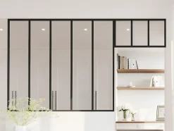 Vente-unique Verrière atelier avec imposte en aluminium thermolaqué - L150 x H130 + L73 x H40 cm - Noir - BAYVIEW