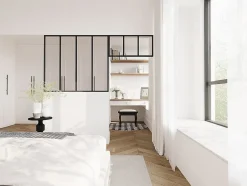 Vente-unique Verrière atelier avec imposte en aluminium thermolaqué - L120 x H105 + L83 x H40 cm - Noir - BAYVIEW