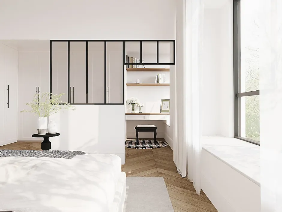 Vente-unique Verrière atelier avec imposte en aluminium thermolaqué - L120 x H105 + L83 x H40 cm - Noir - BAYVIEW