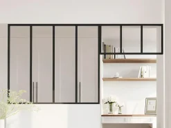 Vente-unique Verrière atelier avec imposte en aluminium thermolaqué - L120 x H105 + L83 x H40 cm - Noir - BAYVIEW