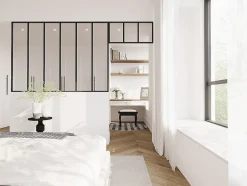 Vente-unique Verrière atelier avec imposte en aluminium thermolaqué - L180 x H130 + L83 x H40 cm - Noir - BAYVIEW