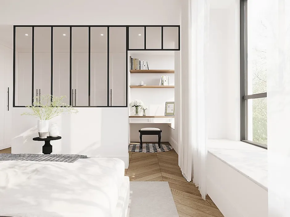 Vente-unique Verrière atelier avec imposte en aluminium thermolaqué - L180 x H130 + L83 x H40 cm - Noir - BAYVIEW