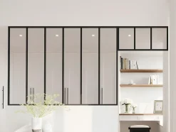 Vente-unique Verrière atelier avec imposte en aluminium thermolaqué - L180 x H130 + L83 x H40 cm - Noir - BAYVIEW