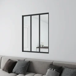 AICA Sanitaire Verrière Atelier en aluminium noir mat - 93x108cm - Noir -3 Vitrages Clairs