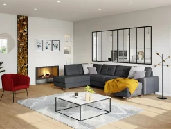 Vente-unique Verrière atelier en aluminium thermolaqué - 150x130 cm - Noir - BAYVIEW