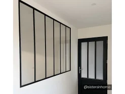 Vente-unique Verrière atelier en aluminium thermolaqué - 180x130 cm - Noir - BAYVIEW