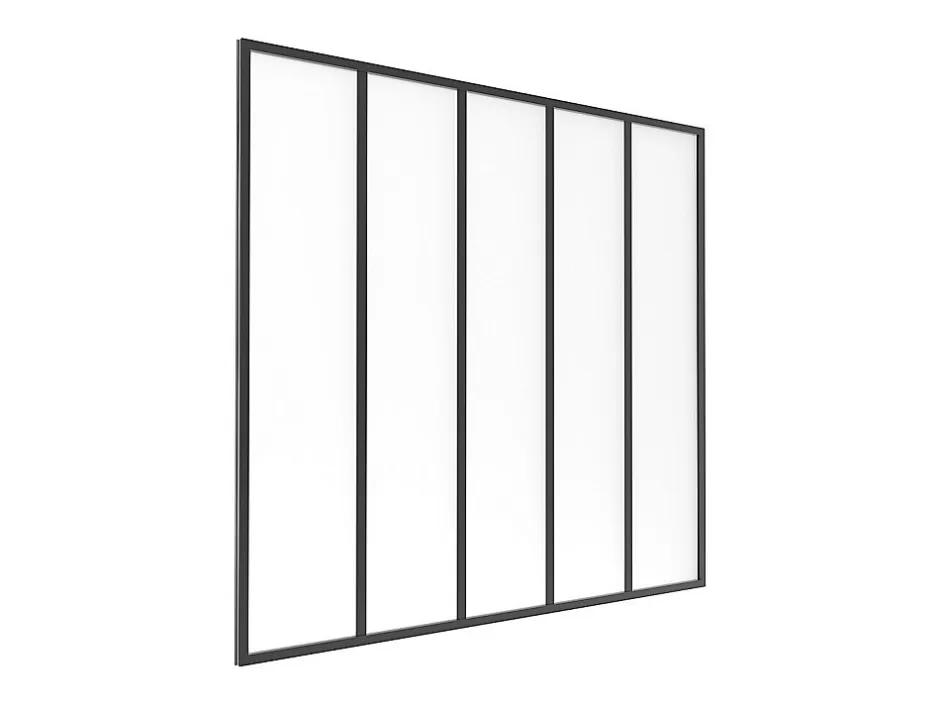 Vente-unique Verrière atelier en aluminium thermolaqué et verre dépoli - 150 x 130 cm - Noir - BAYVIEW