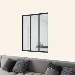 Verrière atelier en aluminium thermolaqué et 4mm verre trempé - L.93 x H.108 cm - Noir - Luminosité Maximale-AICA Sanitaire Outlet