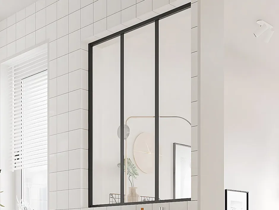 Vente-unique Verrière atelier en aluminium thermolaqué - 90x105 cm - Noir - BAYVIEW