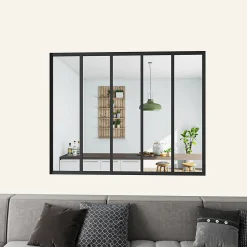Verrière atelier en aluminium thermolaqué et 4mm verre trempé - L.153 x H.108 cm - Noir - Luminosité Maximale-AICA Sanitaire New