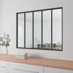 Verrière Atelier fixe - L.153 x H.108cm - aluminium noir mat - 5 carreaux, vitrage trempé 4mm-AICA Sanitaire Hot