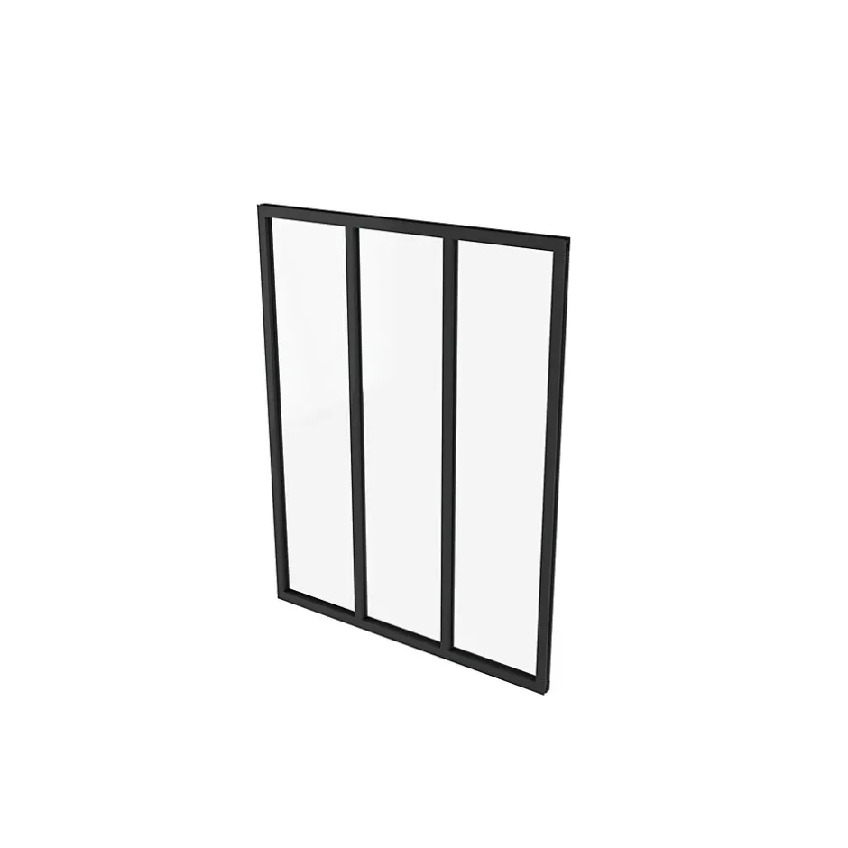 AICA Sanitaire Verrière Atelier fixe - L.93 x H.108cm - aluminium noir mat - 3 carreaux, vitrage trempé 4mm