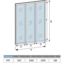 AICA Sanitaire Verrière Atelier fixe - L.93 x H.108cm - aluminium noir mat - 3 carreaux, vitrage trempé 4mm