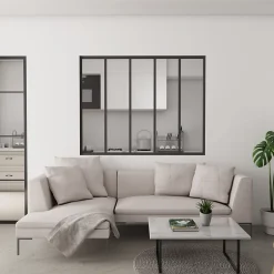 Verrière Atelier Fixe en Alu Noir L.153 x H.108 cm - 4mm Verre trempé - Luminosité Maximale et Sécurité-AICA Sanitaire
