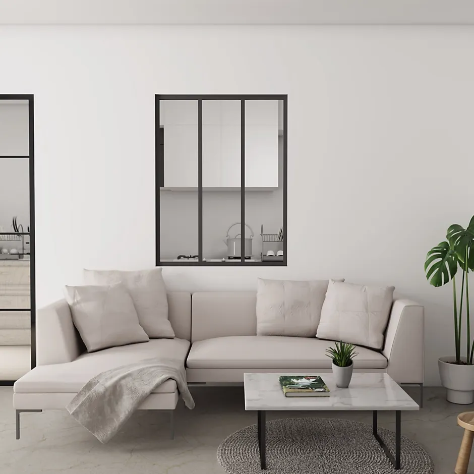 AICA Sanitaire Verrière Atelier Noir 93 x 108 cm - Aluminium , Verre Trempé 4 mm - 3 vitrages - AICA