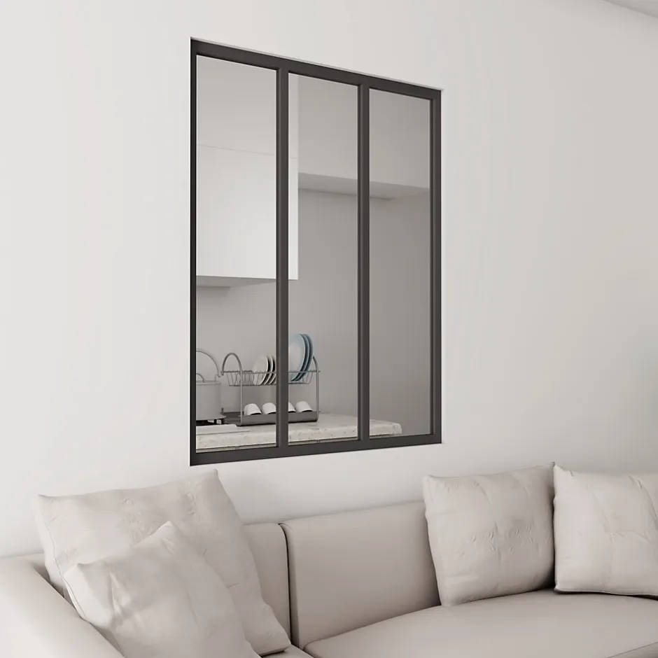 AICA Sanitaire Verrière Atelier Noir 93 x 108 cm - Aluminium , Verre Trempé 4 mm - 3 vitrages - AICA