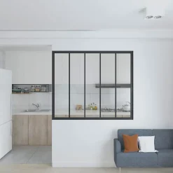 Verrière atelier - H.130xl.153- 5 vitrages - transparent- cadre et profilés noir mat-Schulte Hot