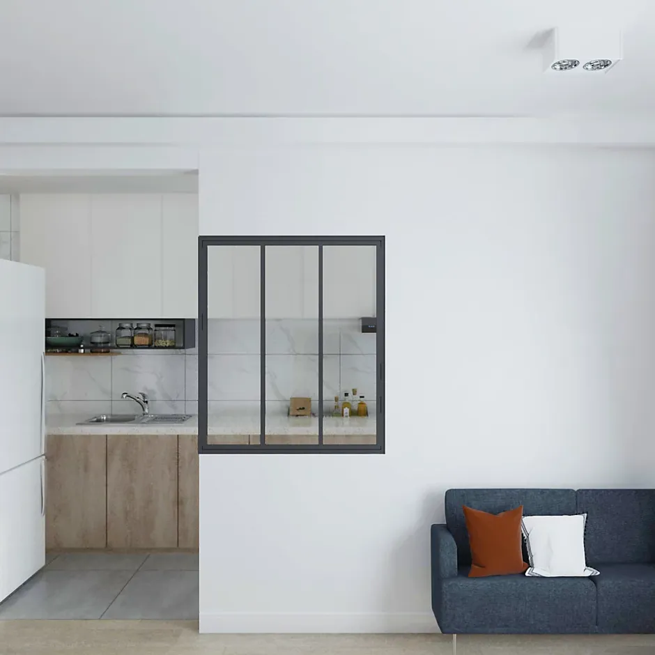 Verrière atelier - H.108xl.93 - 3 vitrages - transparent - cadre et profilés noir mat-Schulte Clearance