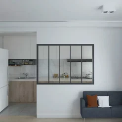 Verrière atelier - H.108xl.153- 5 vitrages -transparent -cadre et profilés noir mat-Schulte Outlet