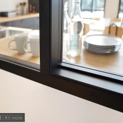 Verrière coulissante 4 carreaux transparents, coloris noir mat H108 x l.123cm