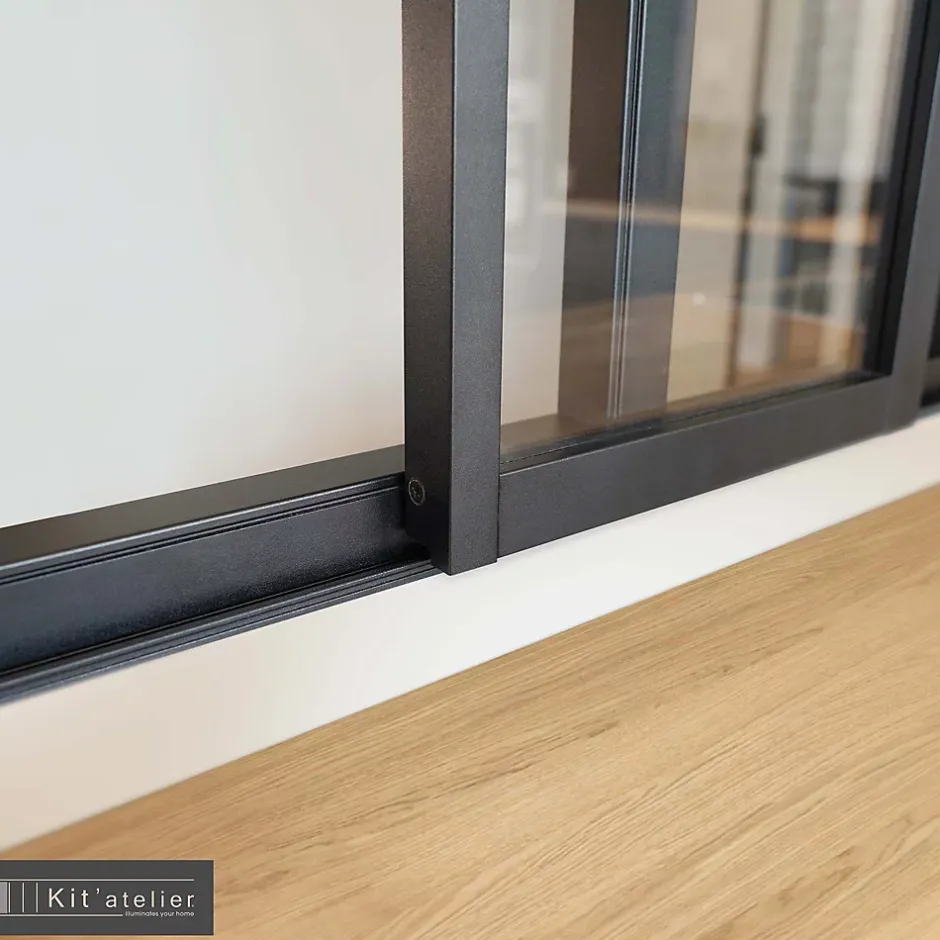 Verrière coulissante 4 carreaux transparents, coloris noir mat H108 x l.123cm