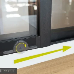 Verrière coulissante 4 carreaux transparents, coloris noir mat H108 x l.123cm