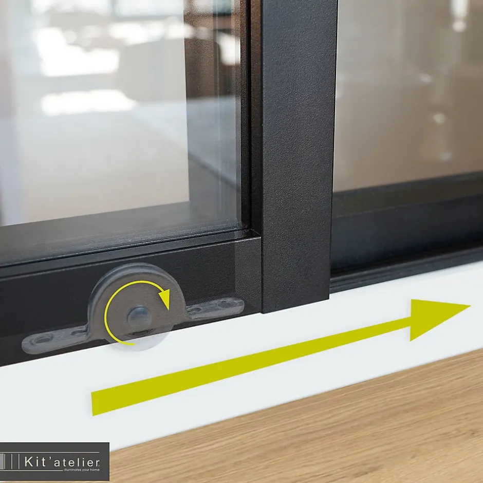 Verrière coulissante 4 carreaux transparents, coloris noir mat H108 x l.123cm