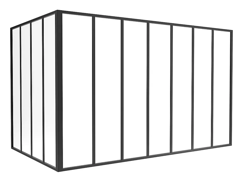 Vente-unique Verrière d'angle d'atelier en aluminium thermolaqué - L210 x L120 x H130 - Noir - BAYVIEW