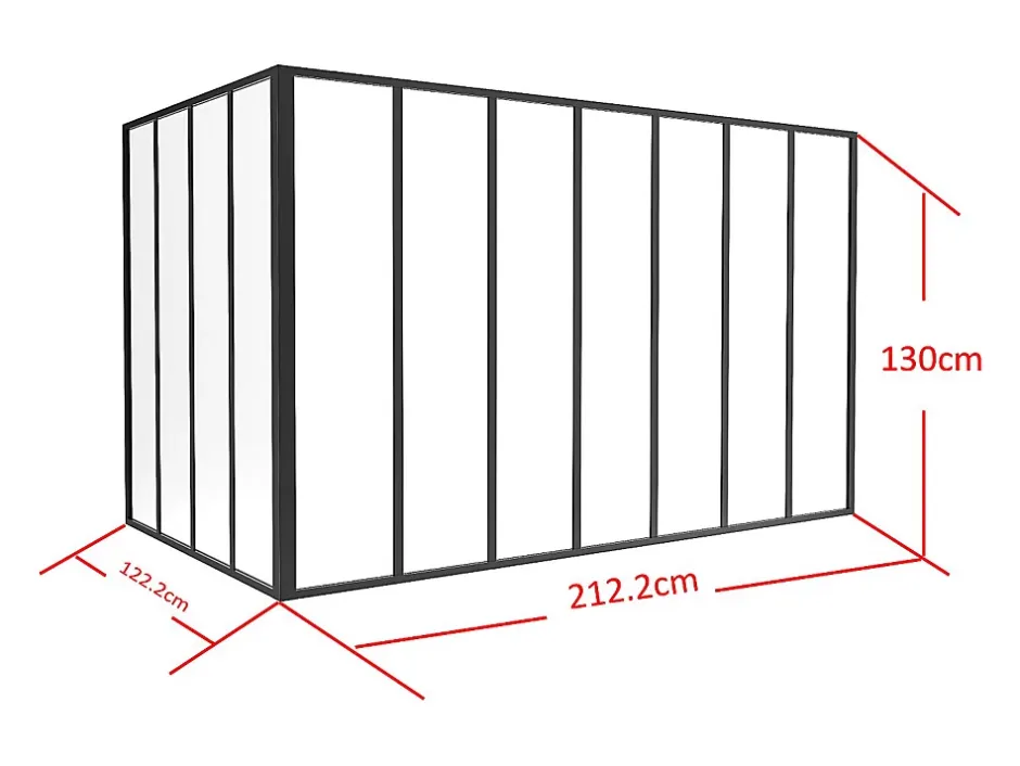 Vente-unique Verrière d'angle d'atelier en aluminium thermolaqué - L210 x L120 x H130 - Noir - BAYVIEW