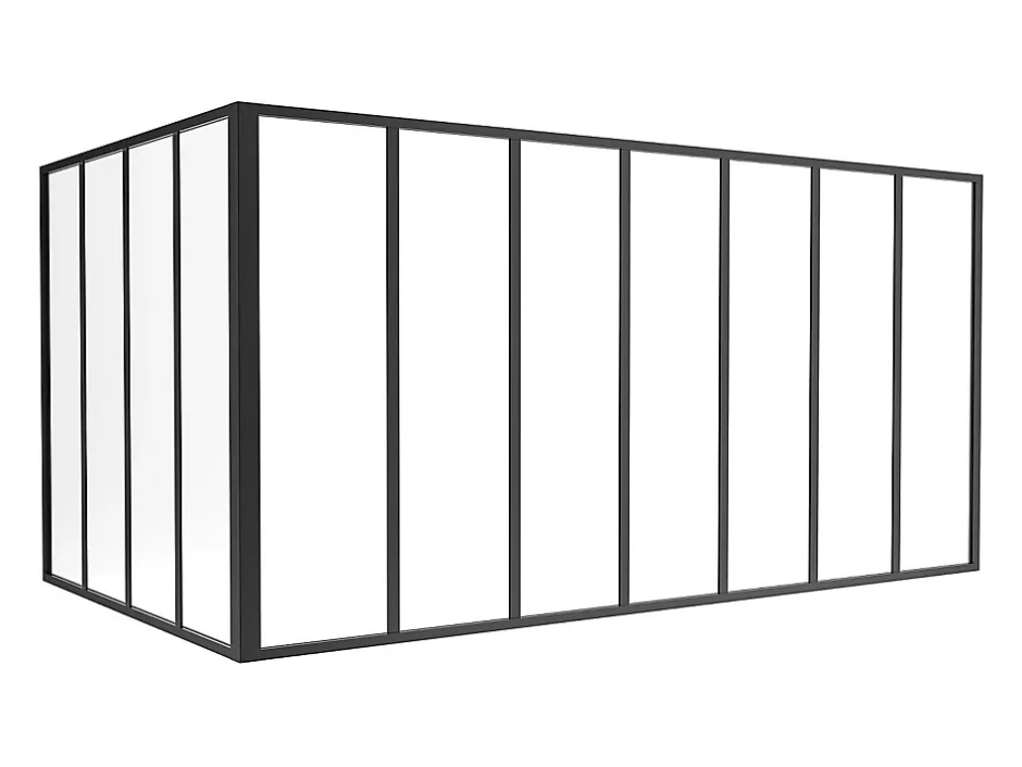 Verrière d'angle d'atelier en aluminium thermolaqué - L210 x L120 x H105 - Noir - BAYVIEW-Vente-unique Best