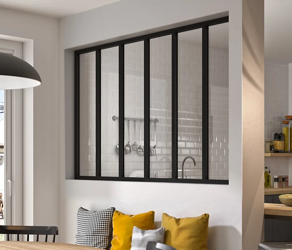 Optimum Verrière en aluminium noir 6 carreaux H.110 x 183,2 cm