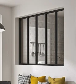 Verrière en aluminium noir 5 carreaux H.110 x 153,2 cm-Optimum New