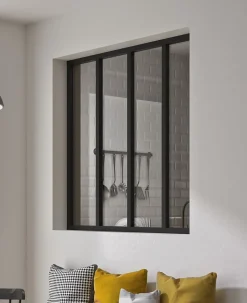 Verrière en aluminium noir 4 carreaux H.110 x 123,2 cm-Optimum Hot