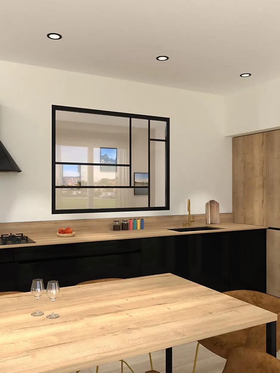 Verrière fixe en acier design noir H 105 X L 135cm- Online