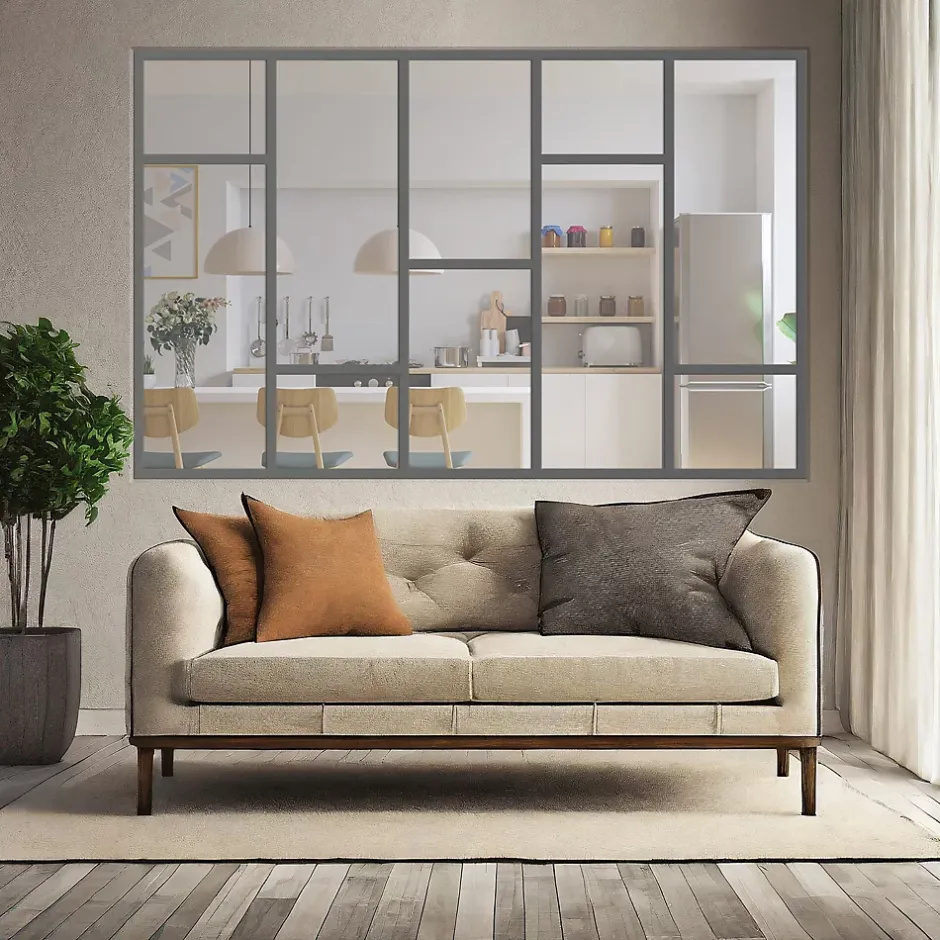 Verrière Loft 5 sections - L x H : 220 x 150 cm - Laqué gris 7016 granité - vitrages inclus-MySystem Discount