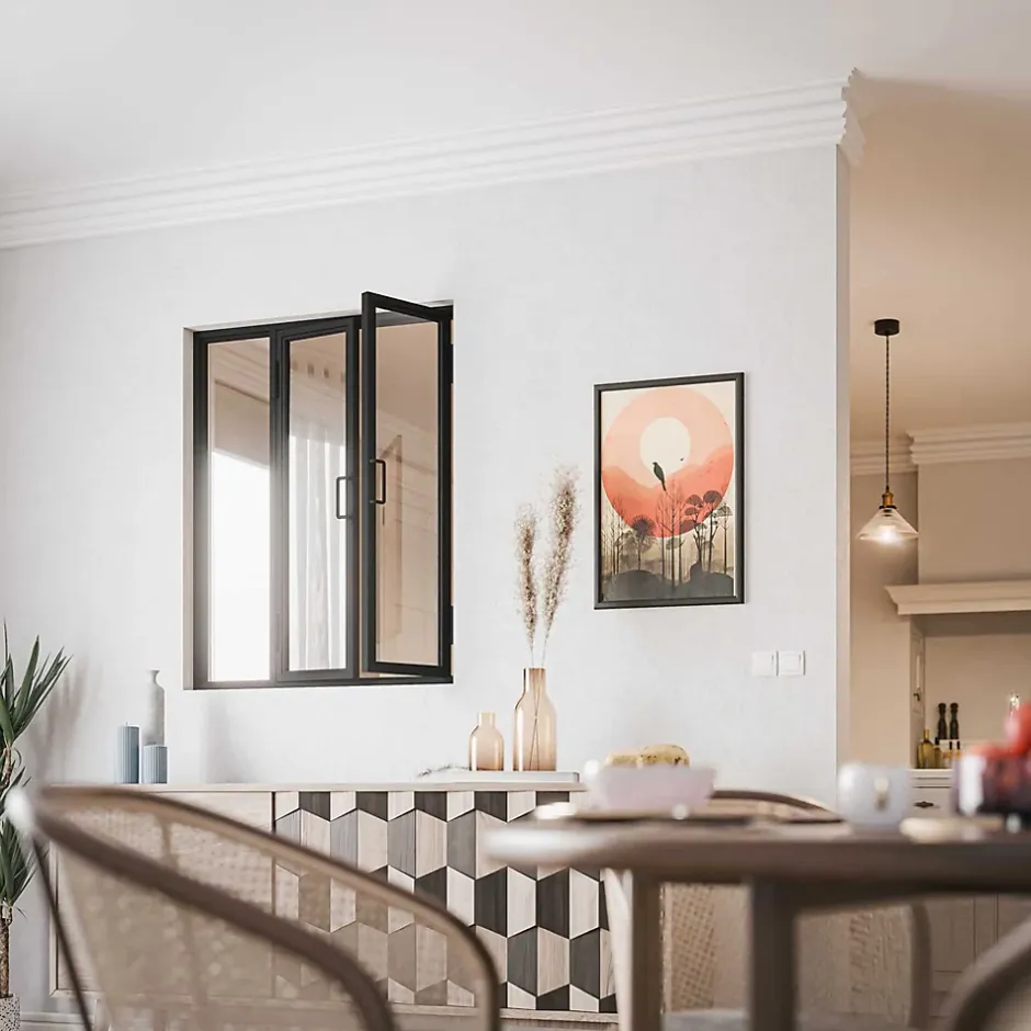 Mon Marché Déco Verrière Ouvrante en Acier 3 Carreaux - Noir