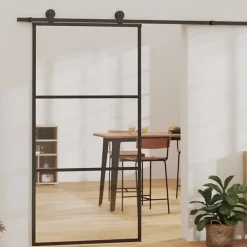 Porte coulissante Verre ESG et aluminium 102x205 cm Noir, 29.11 kg-Vidaxl Clearance