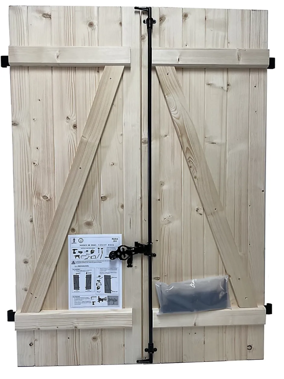 Volet battant acier et bois naturel - l.120 x H.145 cm - 2 vantaux