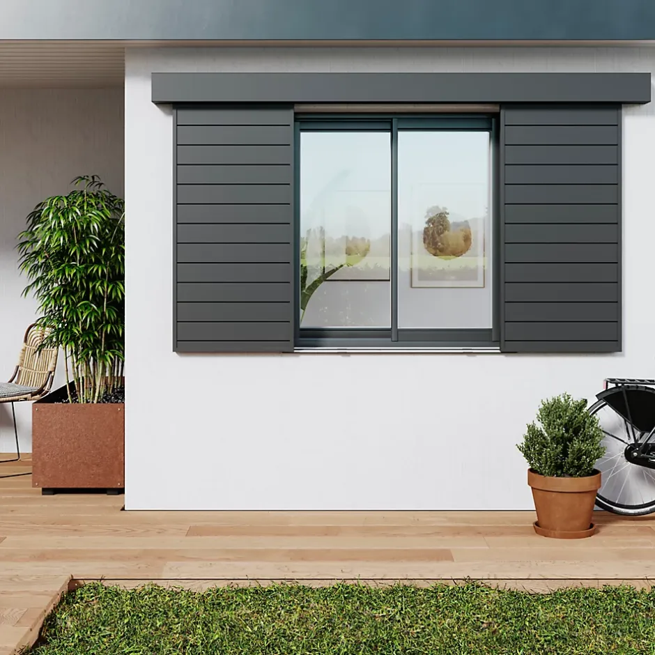 Volet coulissant aluminium anthracite - l.90 x H.135 cm - 2 vantaux-Fortia Clearance