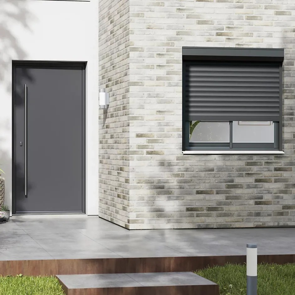 Volet roulant aluminium anthracite - ouverture motorisée - - l.120 x H.135 cm-Fortia New