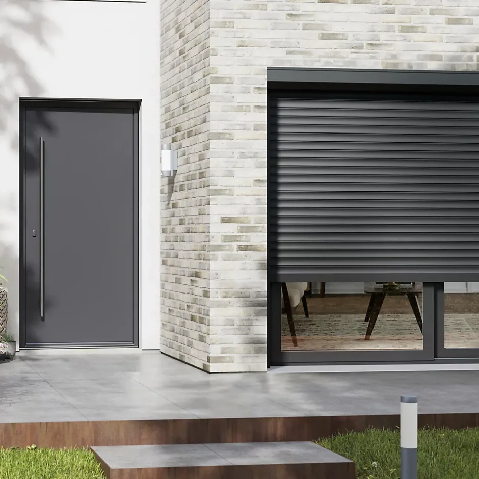 Volet roulant aluminium anthracite - ouverture motorisée - - l.240 x H.200 cm-Fortia Outlet