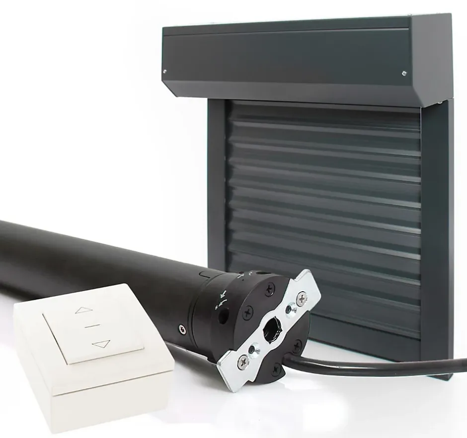 Volet Roulant Électrique Filaire - Alu Gris Anthracite - L120 x H140 cm - Motorise avec commande murale - Recoupable-Avosdim Online