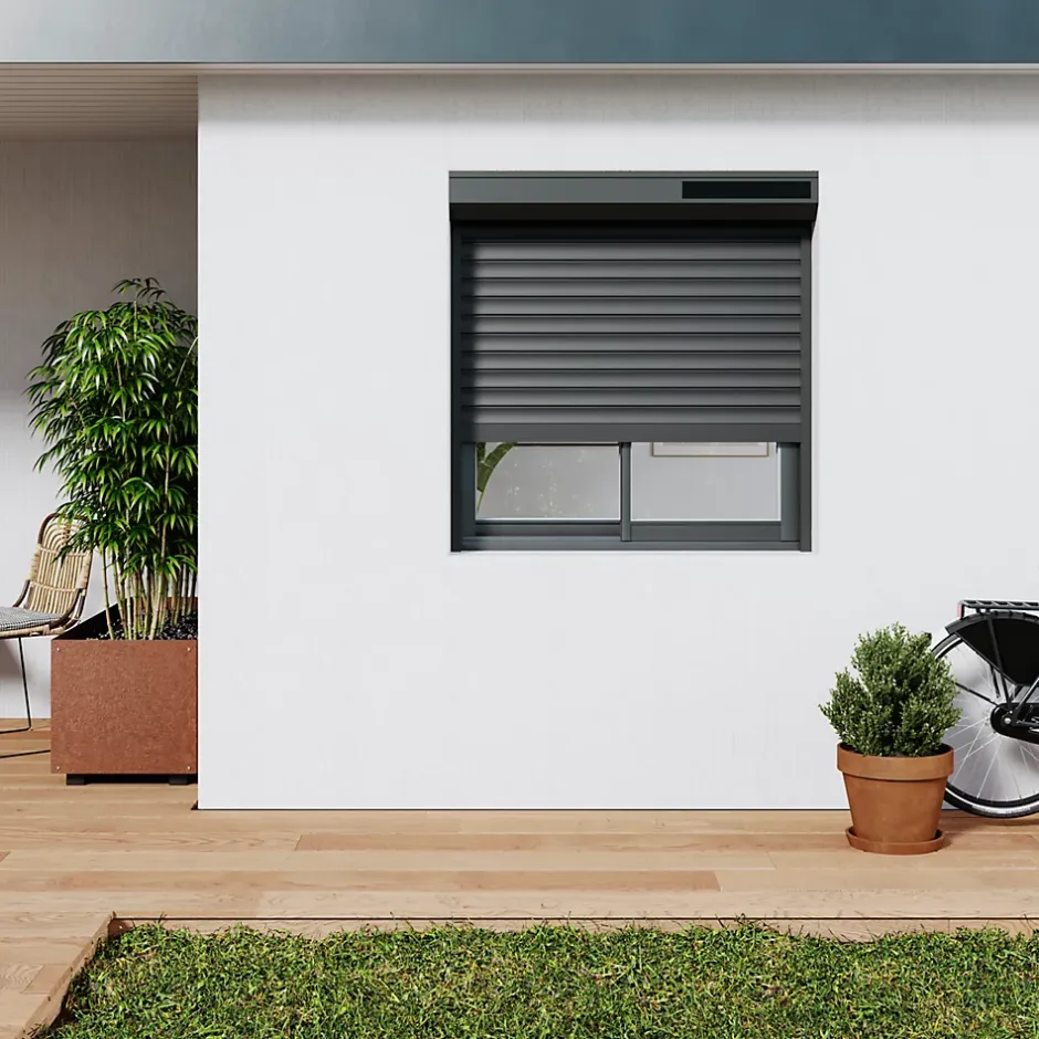 Volet roulant solaire aluminium anthracite - ouverture motorisée - - l.120 x H.125 cm-Fortia