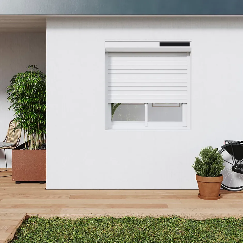 Volet roulant solaire aluminium blanc - ouverture motorisée - - l.120 x H.135 cm-Fortia Sale