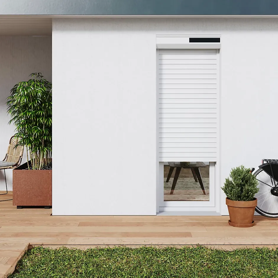 Volet roulant solaire aluminium blanc - ouverture motorisée - - l.120 x H.215 cm-Fortia Best