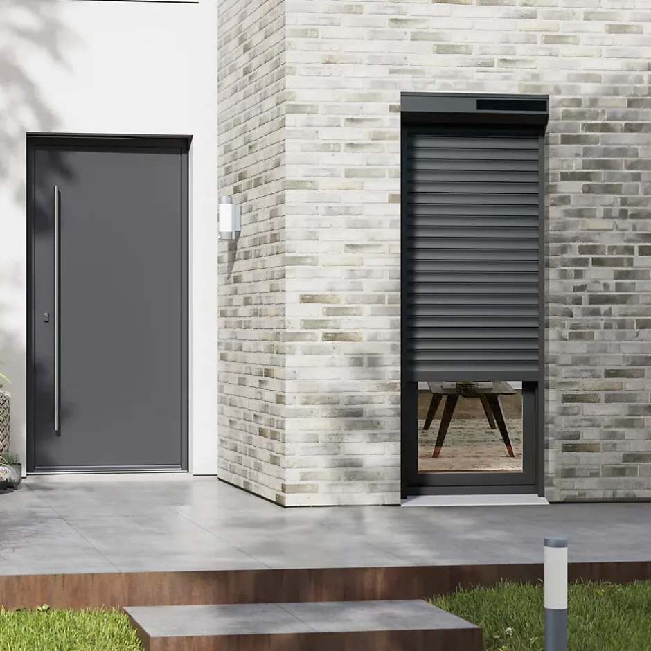 Fortia Volet roulant solaire aluminium anthracite - ouverture motorisée - - l.80 x H.205 cm