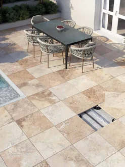 Allocarrelage 60x60ép. 20mm Grès Cérame Imitation TRAVERTIN Antic R11 -